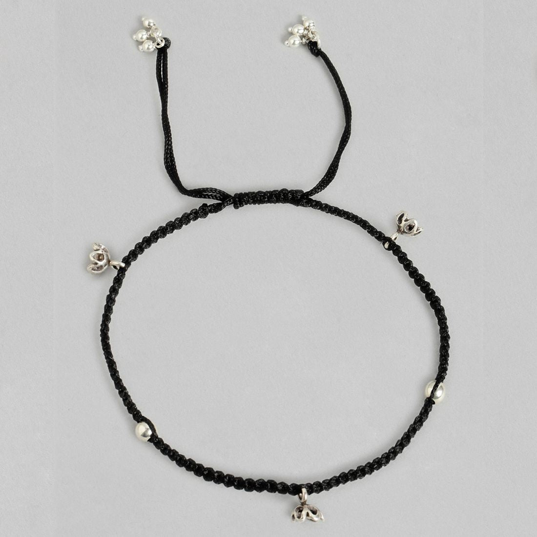 Floral Elegance 925 Sterling Silver Rhodium-Plated Anklet