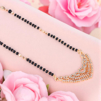 Rose Gold Plated Mangalsutra with Black Beads For Women