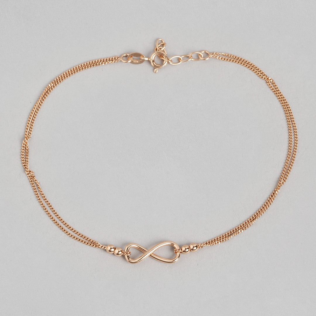 Rose Gold Eternity Duet 925 Sterling Silver Infinity Chain Anklet