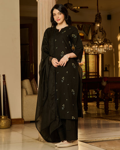 Vayra Black Embroidered Cotton Suit Set
