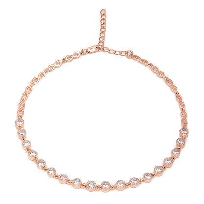 Women's rose gold-plated 925 Sterling Silver anklet featuring clear crystals and infinity links. – Zavya
