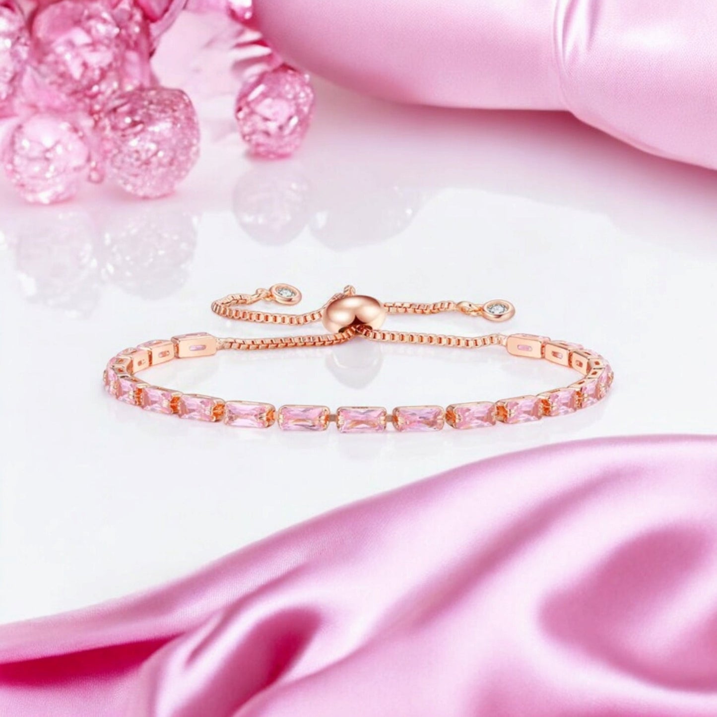 Rose Gold Plated Pink AD Tennis Bracelet