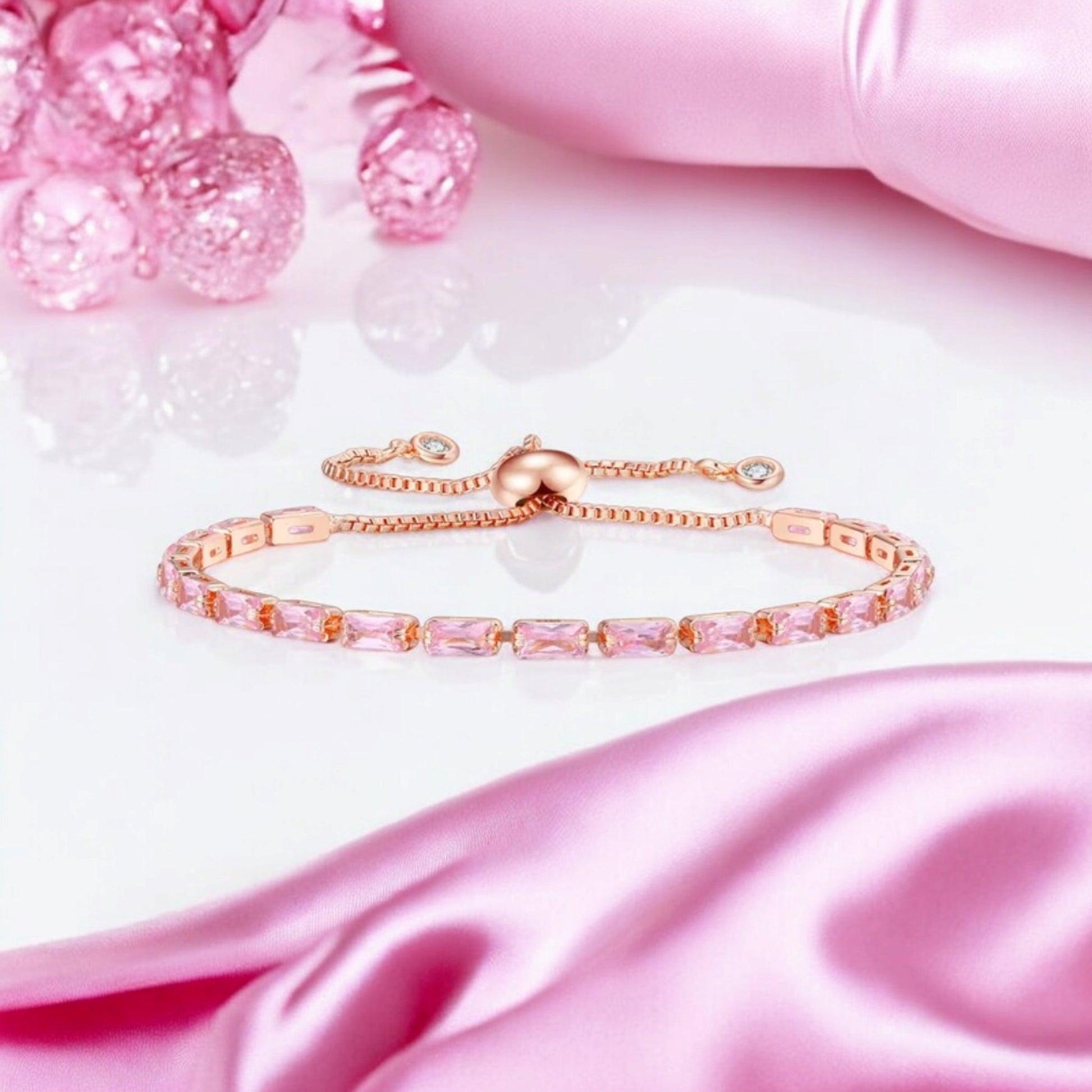 Rose Gold Plated Pink AD Tennis Bracelet