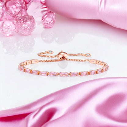 Rose Gold Plated Pink AD Tennis Bracelet