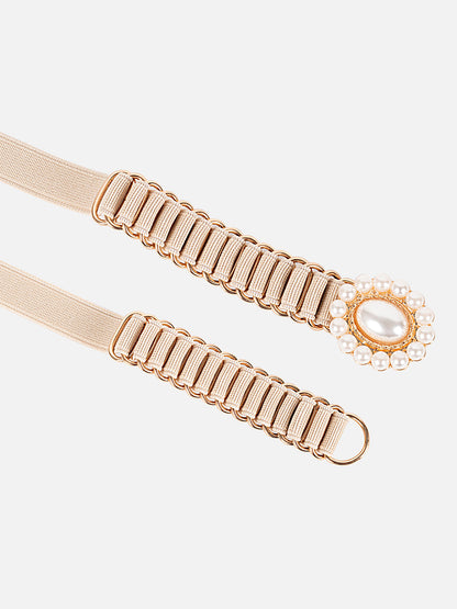 Pearl Buckle Thin Elasticated Belt