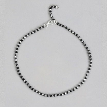 925 Sterling Silver anklet for women featuring black beads. Minimalist daily wear silver jewelry – Zavya