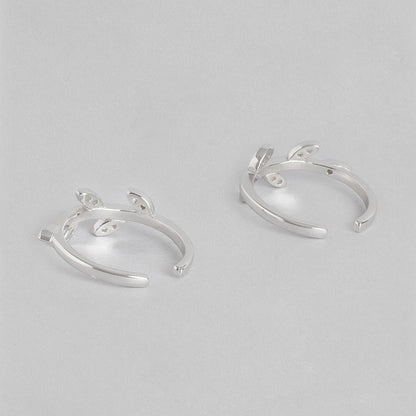 Classy CZ Leaf Rhodium Plated 925 Sterling Silver Toe Rings
