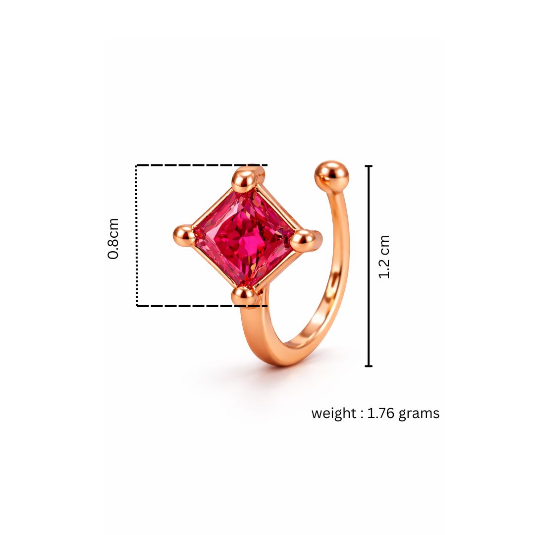 Rose Gold Plated Red Stone Non Piercing Nose Pin