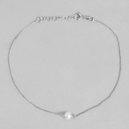 White Pearl Rhodium Plated 925 Sterling Silver Chain Anklet