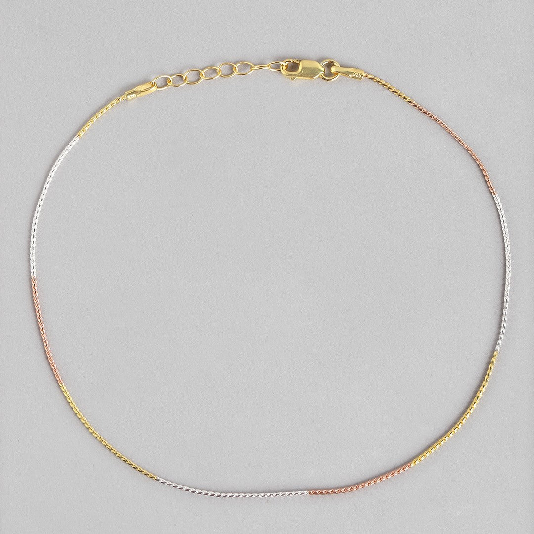 Triple Tone Classic 925 Sterling Silver Rope Chain Anklet