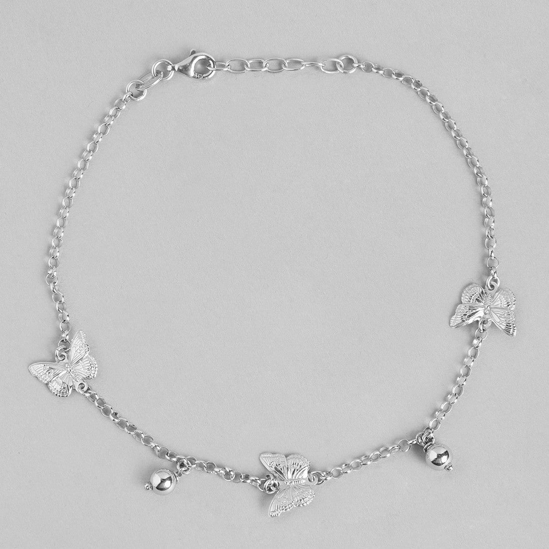 Triple Butterfly Rhodium Plated 925 Sterling Silver Anklet