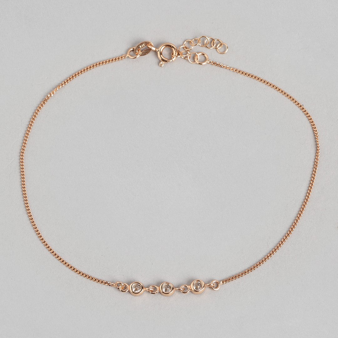 Radiant CZ Rose Gold Whispers 925 Sterling Silver Chain Anklet