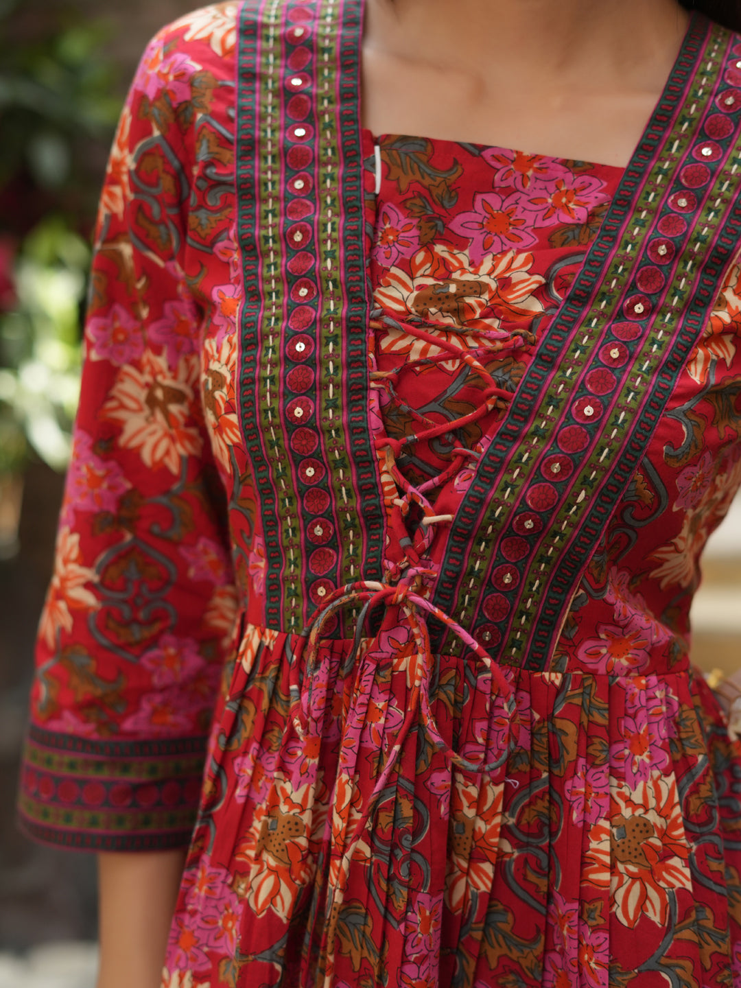 Women Red Floral Printed Pure Cotton Empire Tops