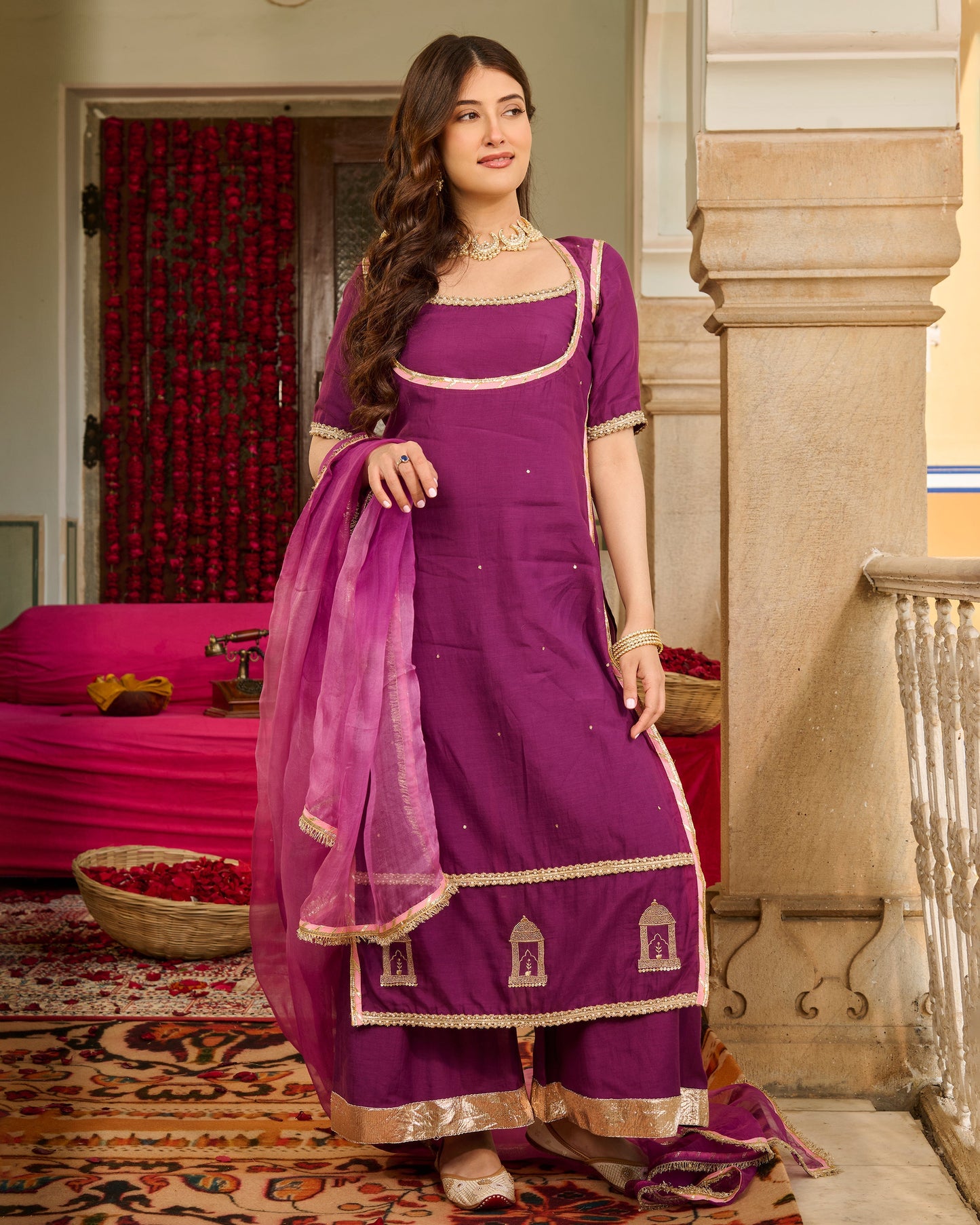 Luxe Purple Solid Chanderi Suit Set