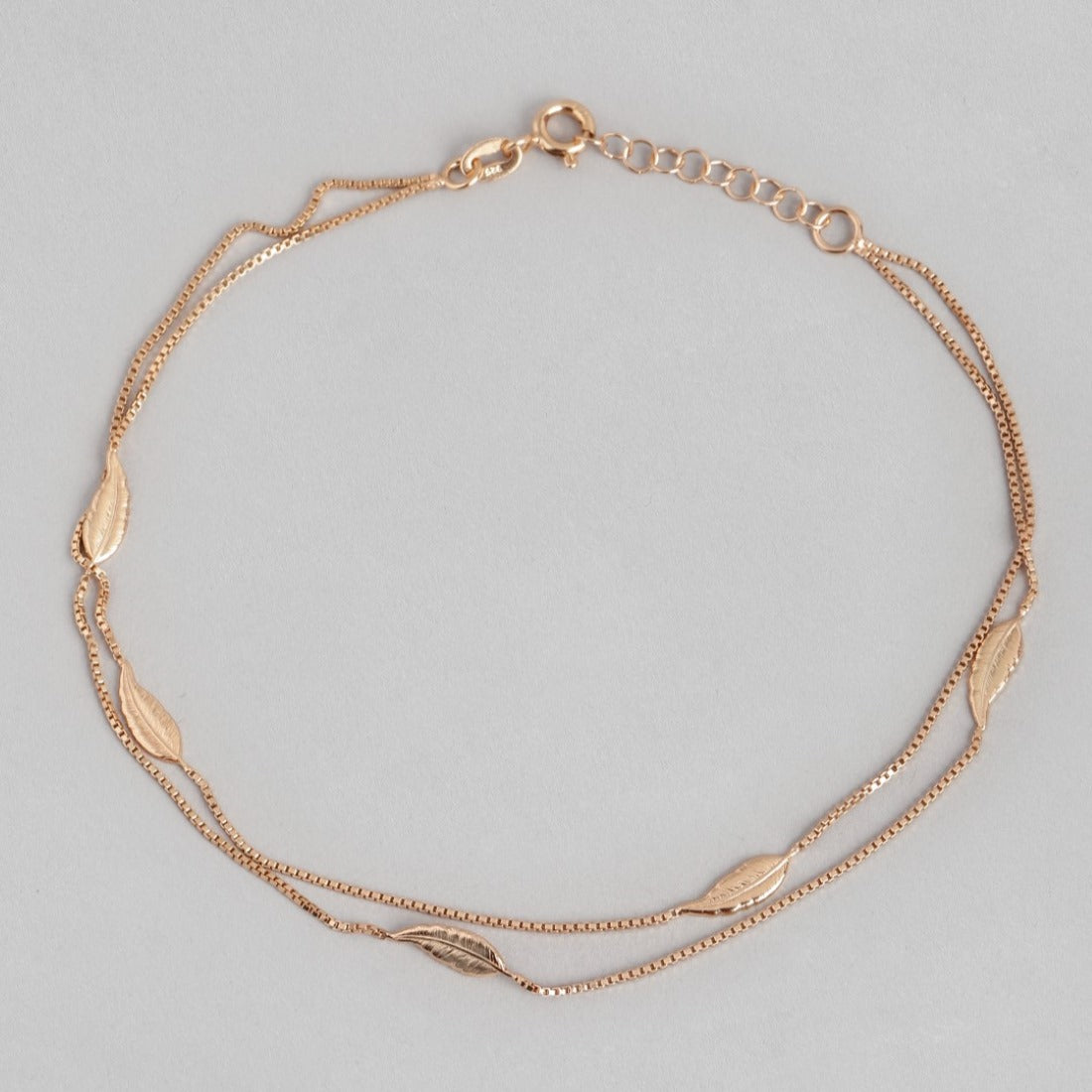 Graceful Foliage Rose Gold-Plated 925 Sterling Silver Leaf Anklet