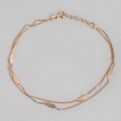 Graceful Foliage Rose Gold-Plated 925 Sterling Silver Leaf Anklet