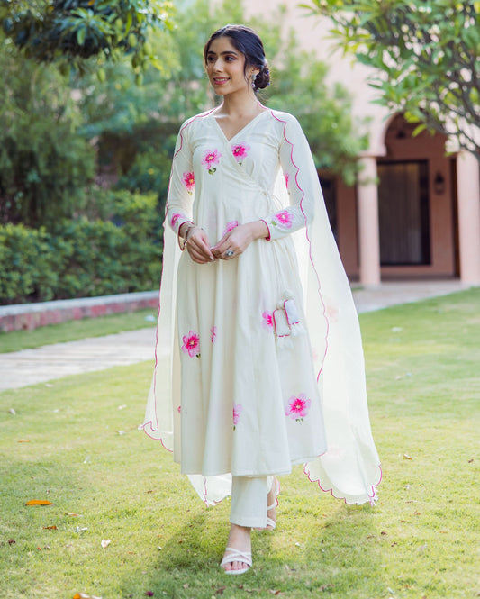 Breeze Cream Handpainted Cotton Suit Set