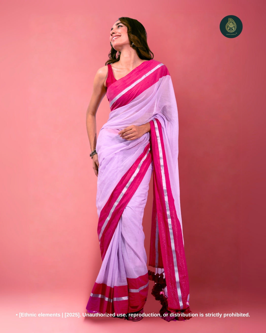 Mul Cotton Saree with Contrast Border Zari Aura - Dewy Lilac
