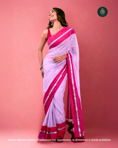 Mul Cotton Saree with Contrast Border Zari Aura - Dewy Lilac