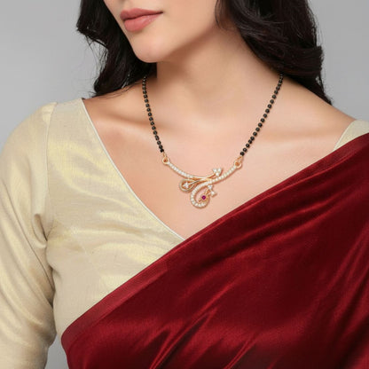Rose Gold Peacock Mangalsutra With Black Bead Chain