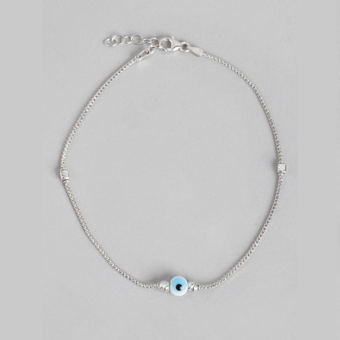 Spiritual Guardian Rhodium-Plated Evil-Eye 925 Sterling Silver Chain Anklet