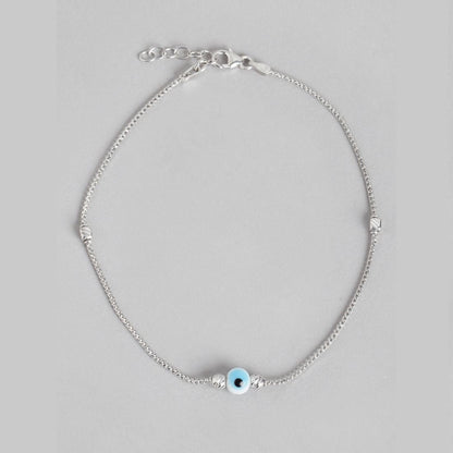 Spiritual Guardian Rhodium-Plated Evil-Eye 925 Sterling Silver Chain Anklet