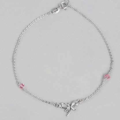 Women's 925 Sterling Silver anklet featuring a delicate butterfly charm and pink studded stones – Zavya