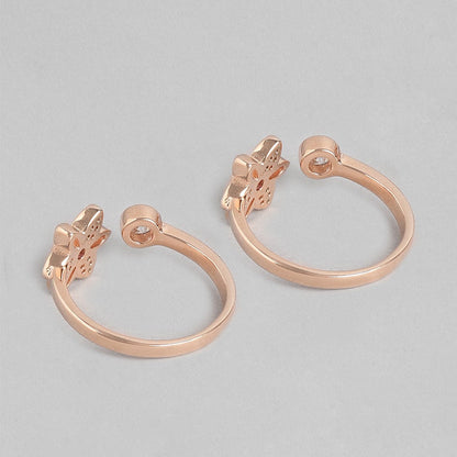 Two rose gold-plated 925 Sterling Silver adjustable floral toe rings for women with cubic zirconia. – Zavya