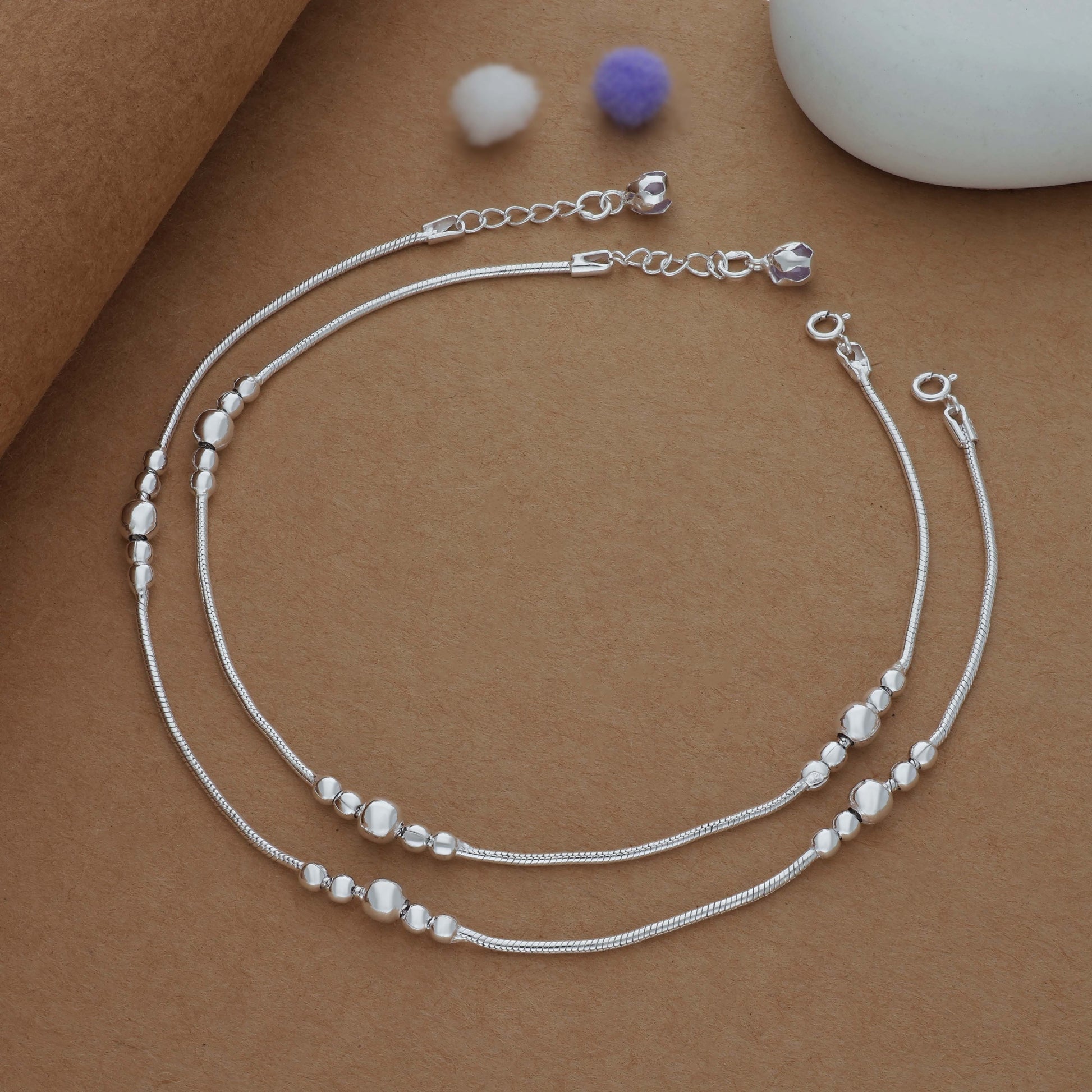 Grace Beadline Silver Women Anklet | 925 Hallmark | Daily Wear