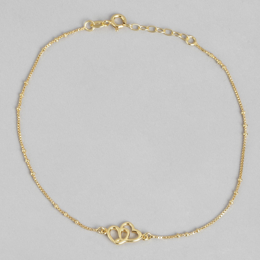 Hearts in Harmony Gold-Plated 925 Sterling Silver Dual Hearts Anklet