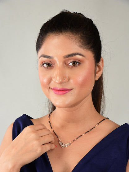 Rose Gold Plated Mangalsutra with Black Beads For Women