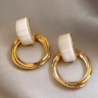 Elegant Gold Circle Earrings with Pearl Accent