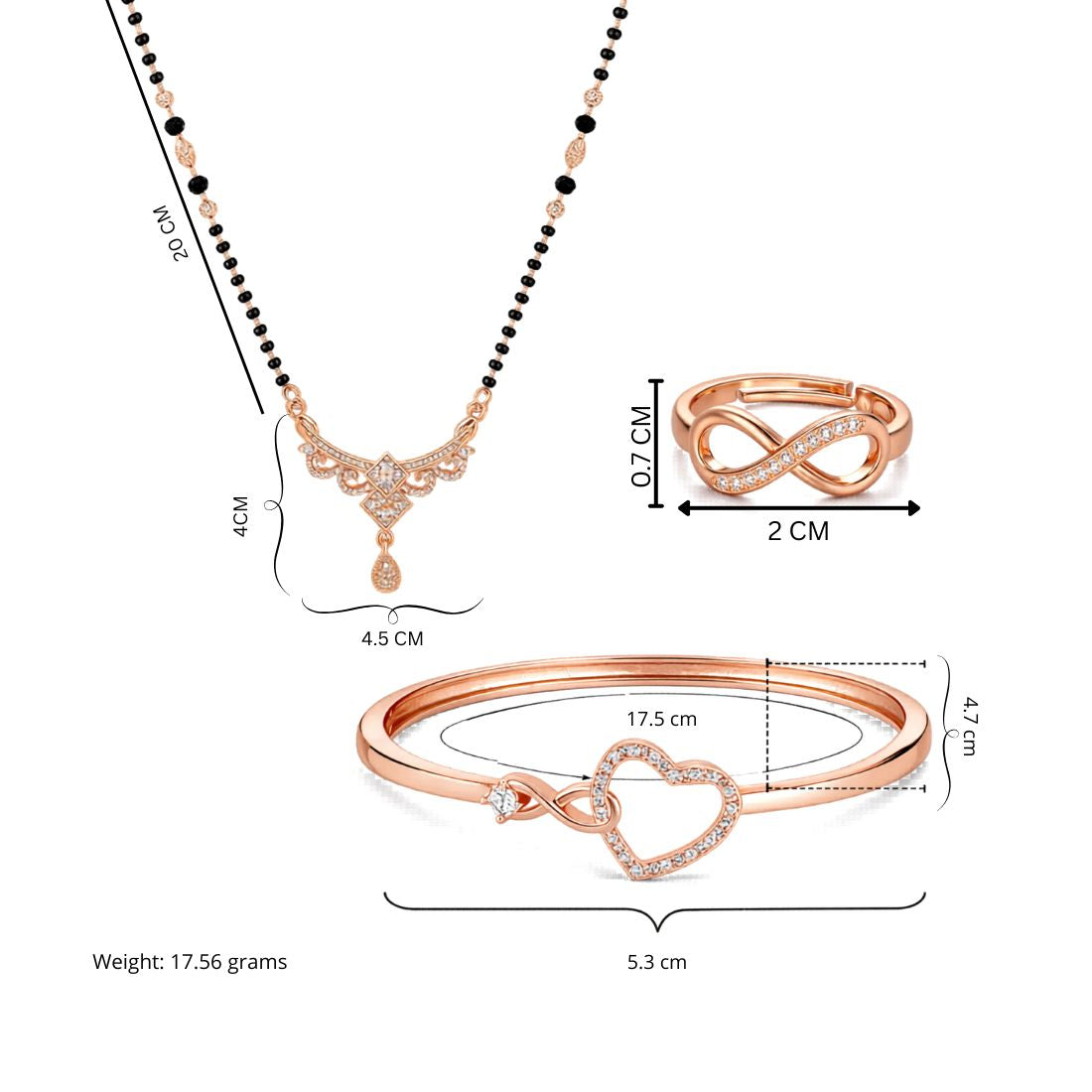 Rose Gold Heart Bracelet with Infinity Ring & Mangalsutra