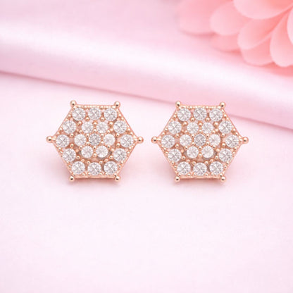Rose Gold Hexagon Stud Earrings For Women And Girls