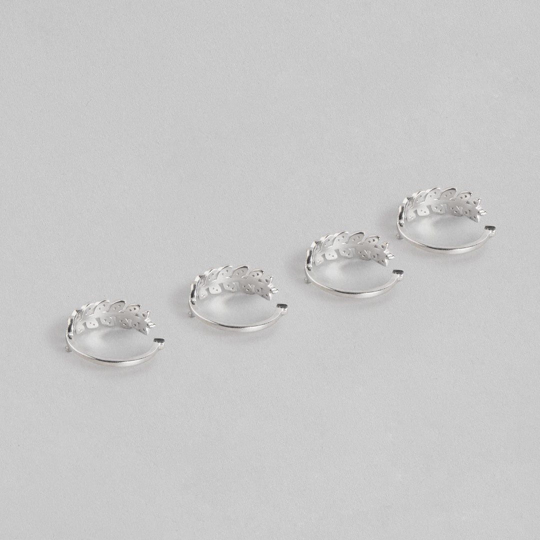 Leafy Silver Adjustable 925 Silver Toe Ring Combo