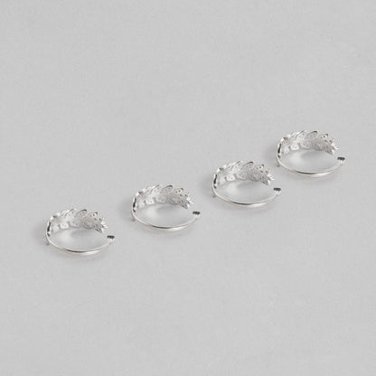 Leafy Silver Adjustable 925 Silver Toe Ring Combo