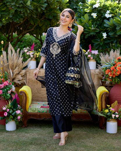 Mantra Black Bandhani Chanderi Suit Set