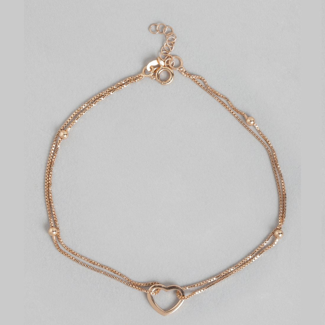 Linked Hearts Harmony Rose Gold-Plated 925 Sterling Silver Combo Anklet