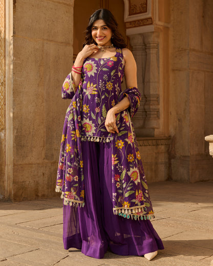 Deewan Purple Printed Georgette Suit Set