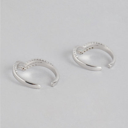 Two V-shaped open 925 Sterling Silver toe rings for women studded with CZ stones – Zavya