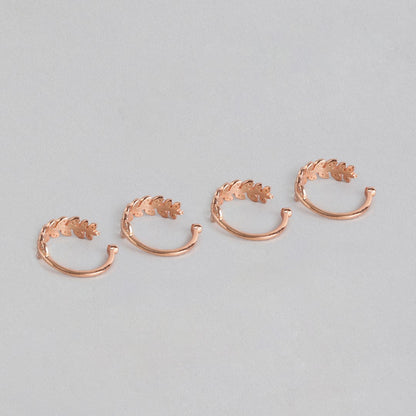Leafy Rose Gold 925 Silver Toe Ring Combo