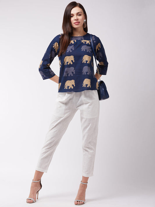 Elephant Print Blue Top