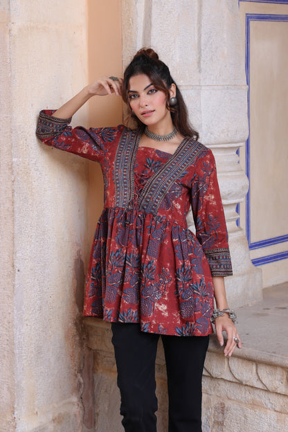 Floral Print Cotton Empire Top