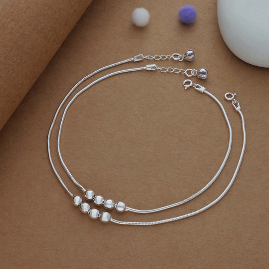 Elegant Bead Line Silver Women Anklet | 925 Hallmark | Daily Wear