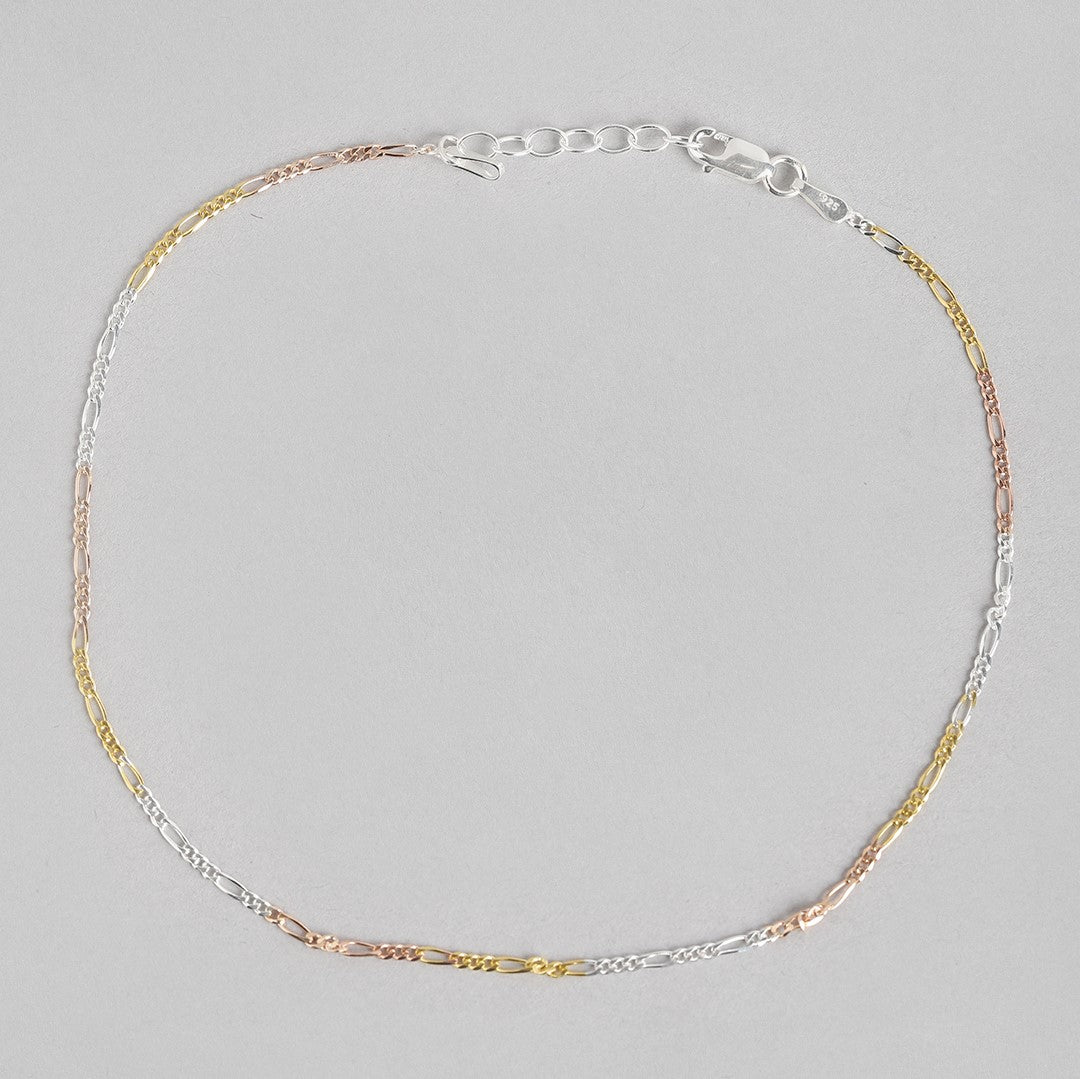 Minimal triple tone figaro chain 925 Sterling Silver anklet, delicate women's jewelry – Zavya