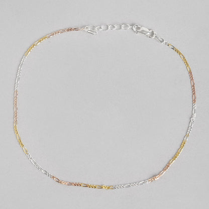 Minimal triple tone figaro chain 925 Sterling Silver anklet, delicate women's jewelry – Zavya