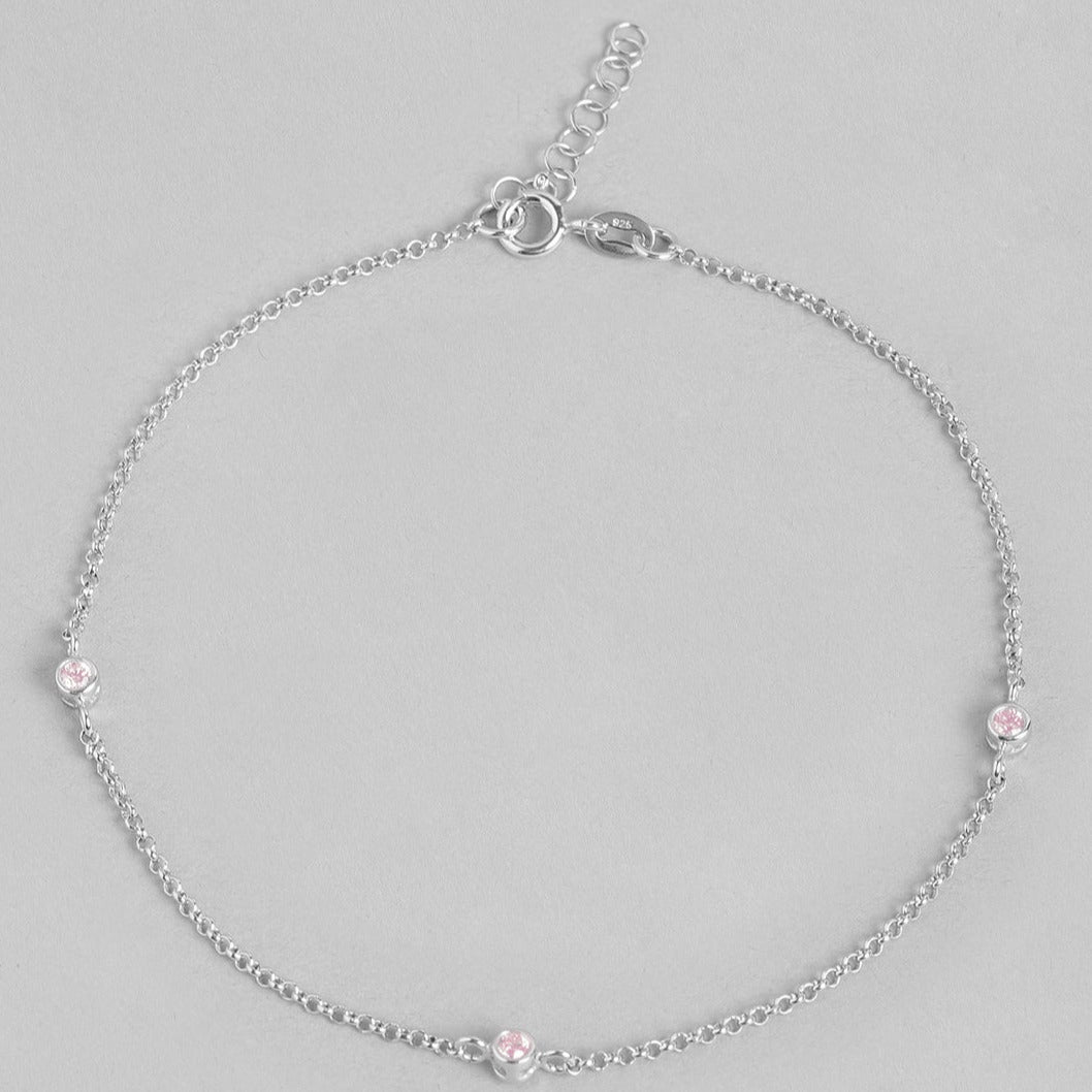 CZ Drop Rhodium Plated 925 Sterling Silver Chain Anklet