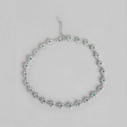 Women's 925 Sterling Silver anklet featuring floral motifs with green CZ stones. Fine silver jewelry – Zavya