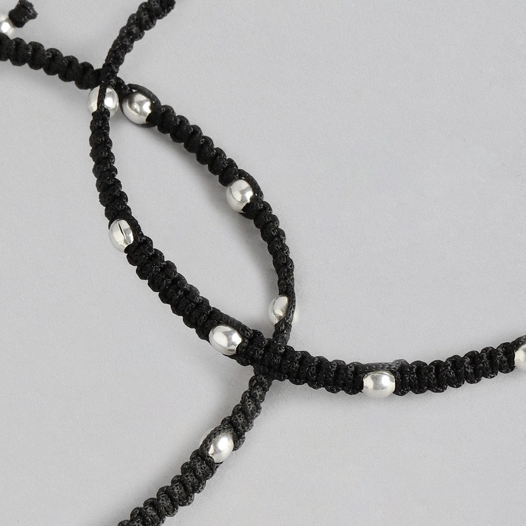 Classic Beaded Rhodium Plated 925 Sterling Silver Thread Anklet