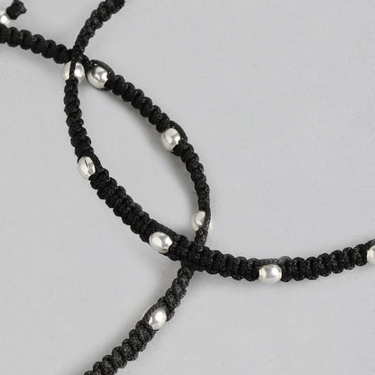 Classic Beaded Rhodium Plated 925 Sterling Silver Thread Anklet